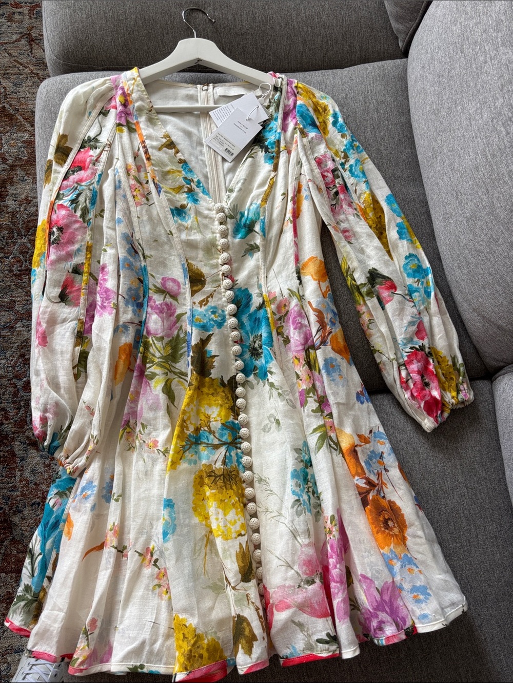 Zimmermann Halcyon Panneled Floral V-Neck Mini Dress in Cream AU 0/ US 4 NWT - Picture 12 of 16